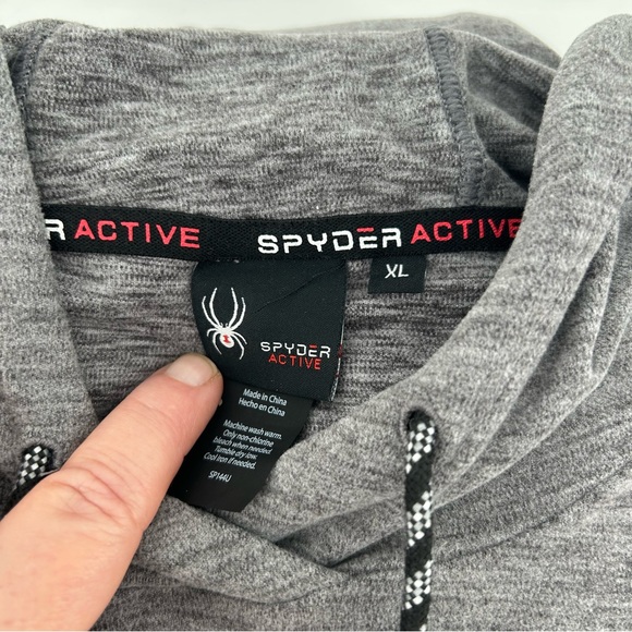 Spyder Active Hoodie Womens XL Gray Fleece Thumbhole Pullover Cozy Cabincore - Picture 4 of 8